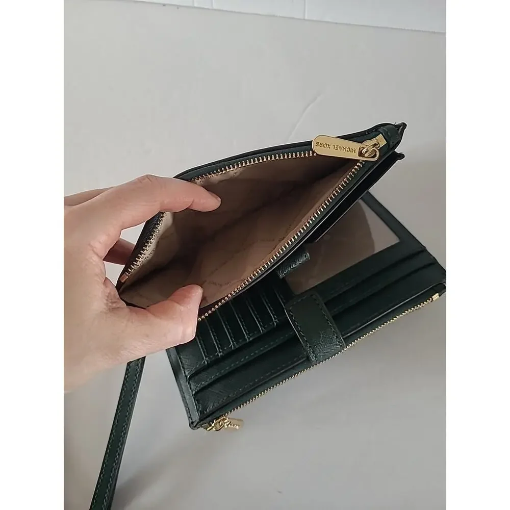 Michael Kors Women's Jet Set Double Zip Wristlet Wallet Green/Gold